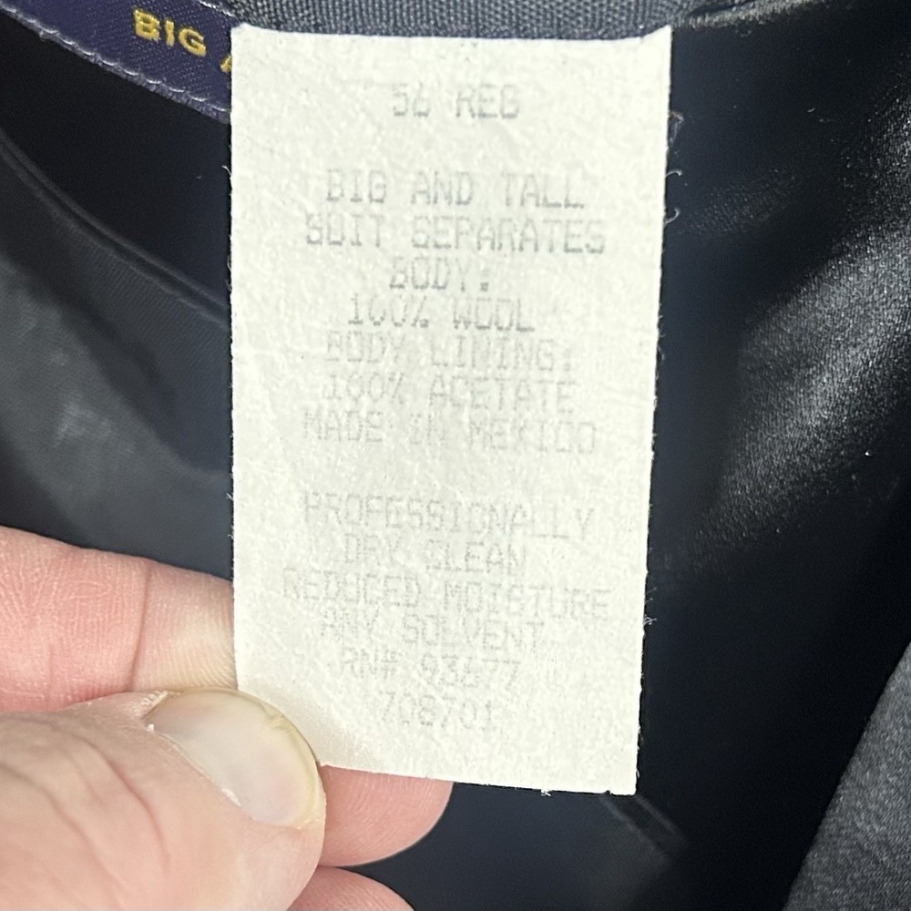 Stafford 58R Big & Tall Tuxedo Jacket 100% Wool Black One Button Double Vented - Picture 4 of 8
